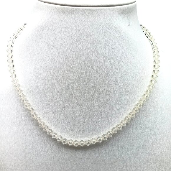 Vintage Clear Crystal Beaded Choker Necklace with Decorative Box Clasp - Picture 1 of 4